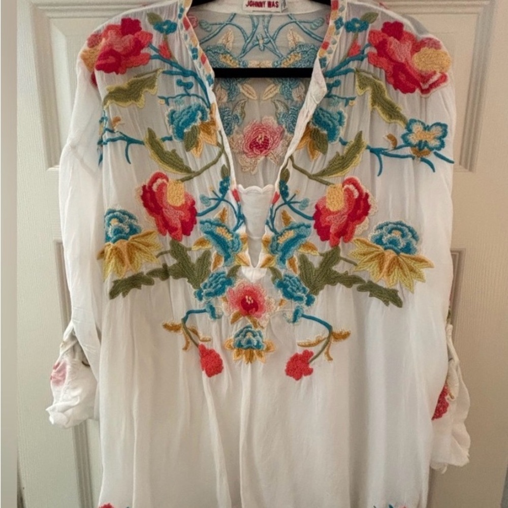 Johnny Was Multicolor Floral Embroidered Blouse